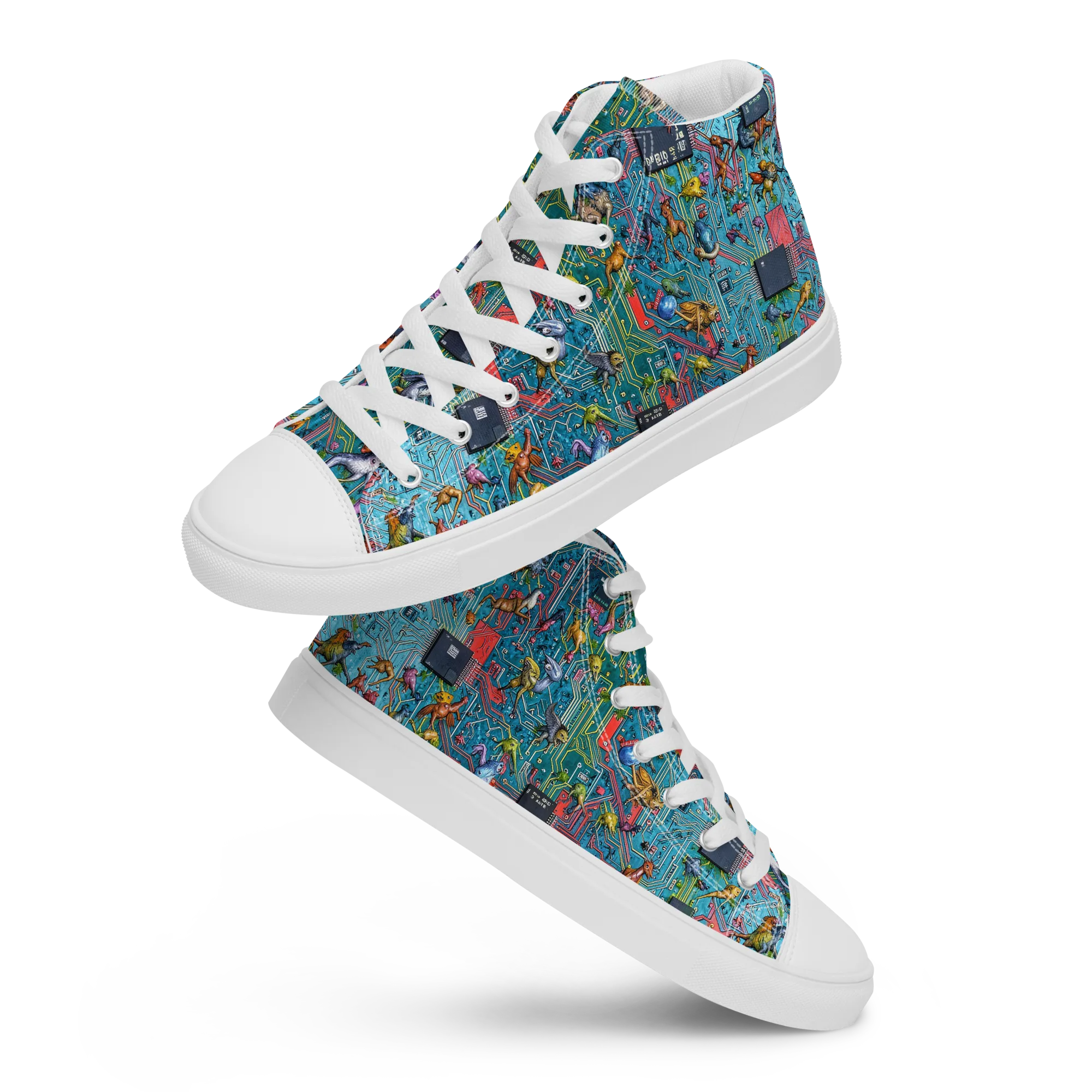 Circuit Menagerie on Women's High Top Canvas Shoes — Front