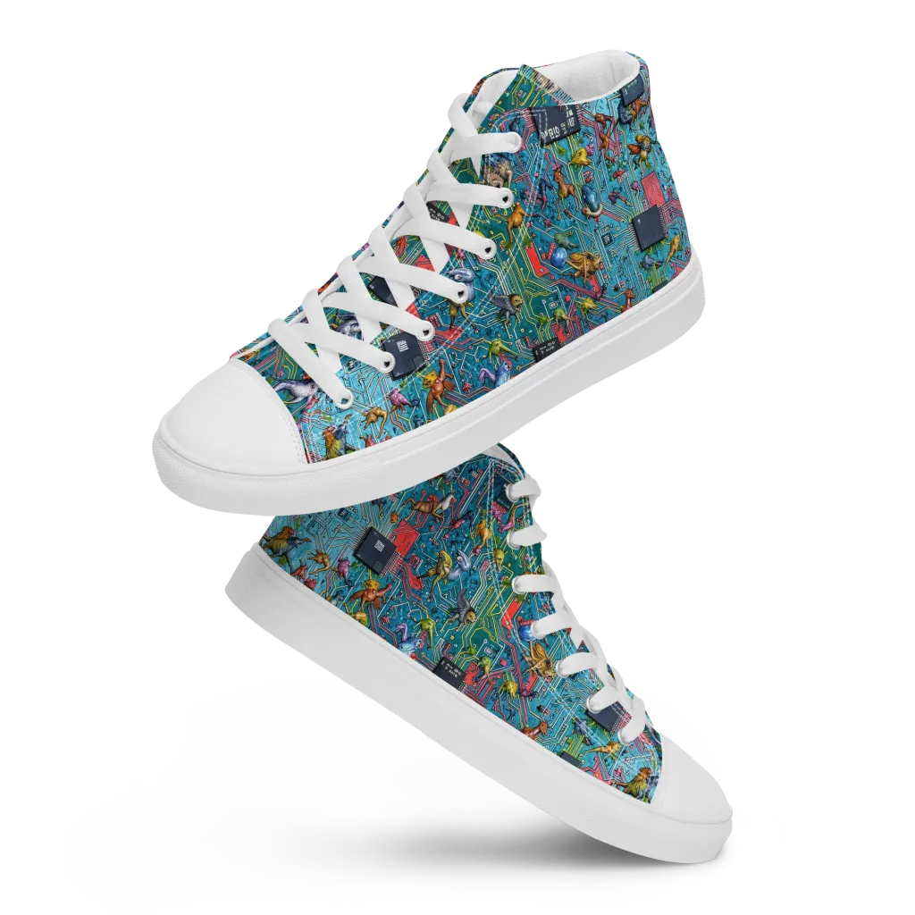 Circuit Menagerie on Women's High Top Canvas Shoes — Front