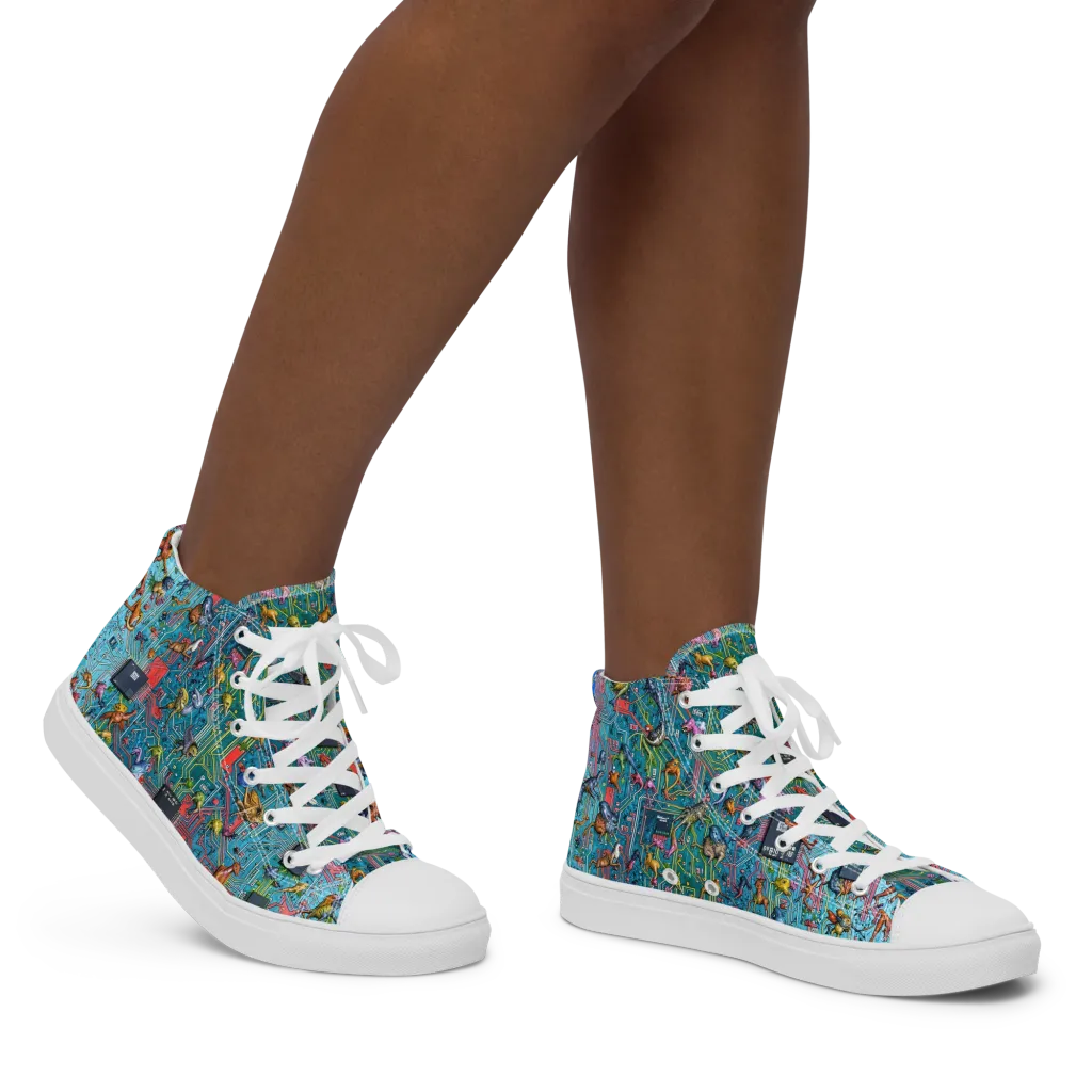 Circuit Menagerie on Women's High Top Canvas Shoes — Right