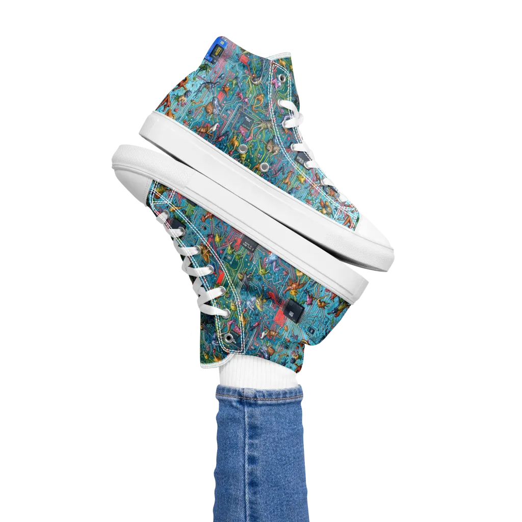 Circuit Menagerie on Women's High Top Canvas Shoes — Left