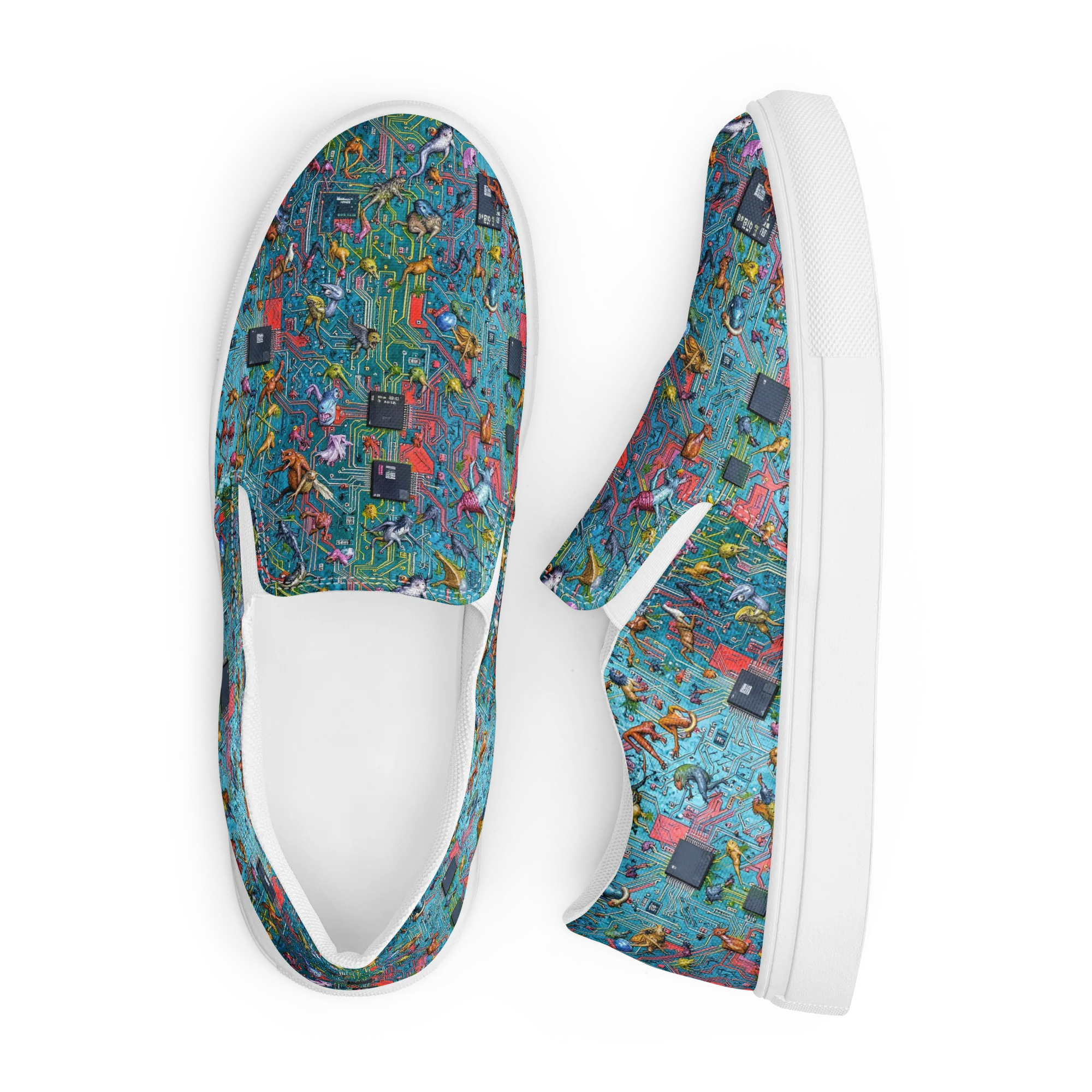 Circuit Menagerie on Men's Slip-On Canvas Shoes — Front