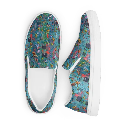 Circuit Menagerie on a Men's Slip-On Canvas Shoes