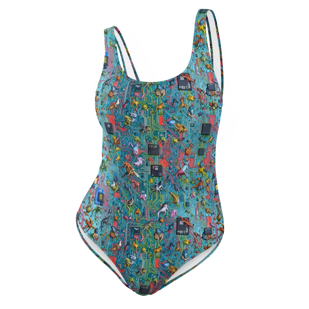 Circuit Menagerie on One-Piece Swimsuit — Front