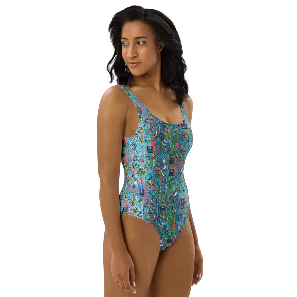 Circuit Menagerie on One-Piece Swimsuit — Right