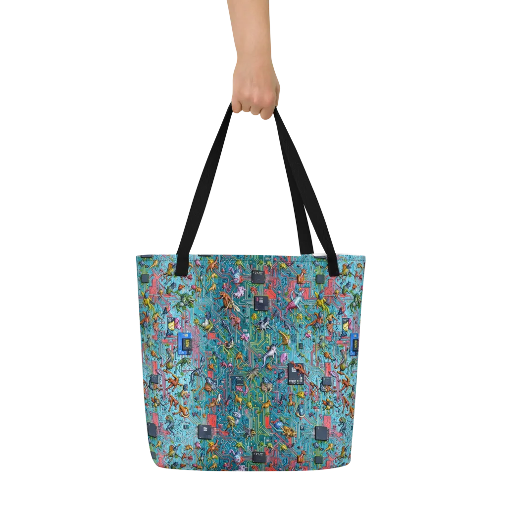 Circuit Menagerie on Large Tote Bag W/ Pocket — Front