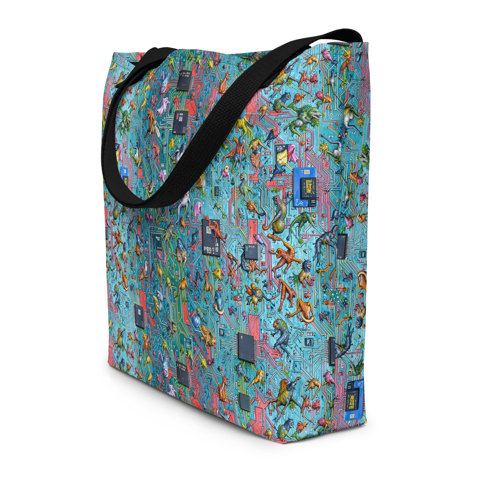 Circuit Menagerie on Large Tote Bag W/ Pocket — Front