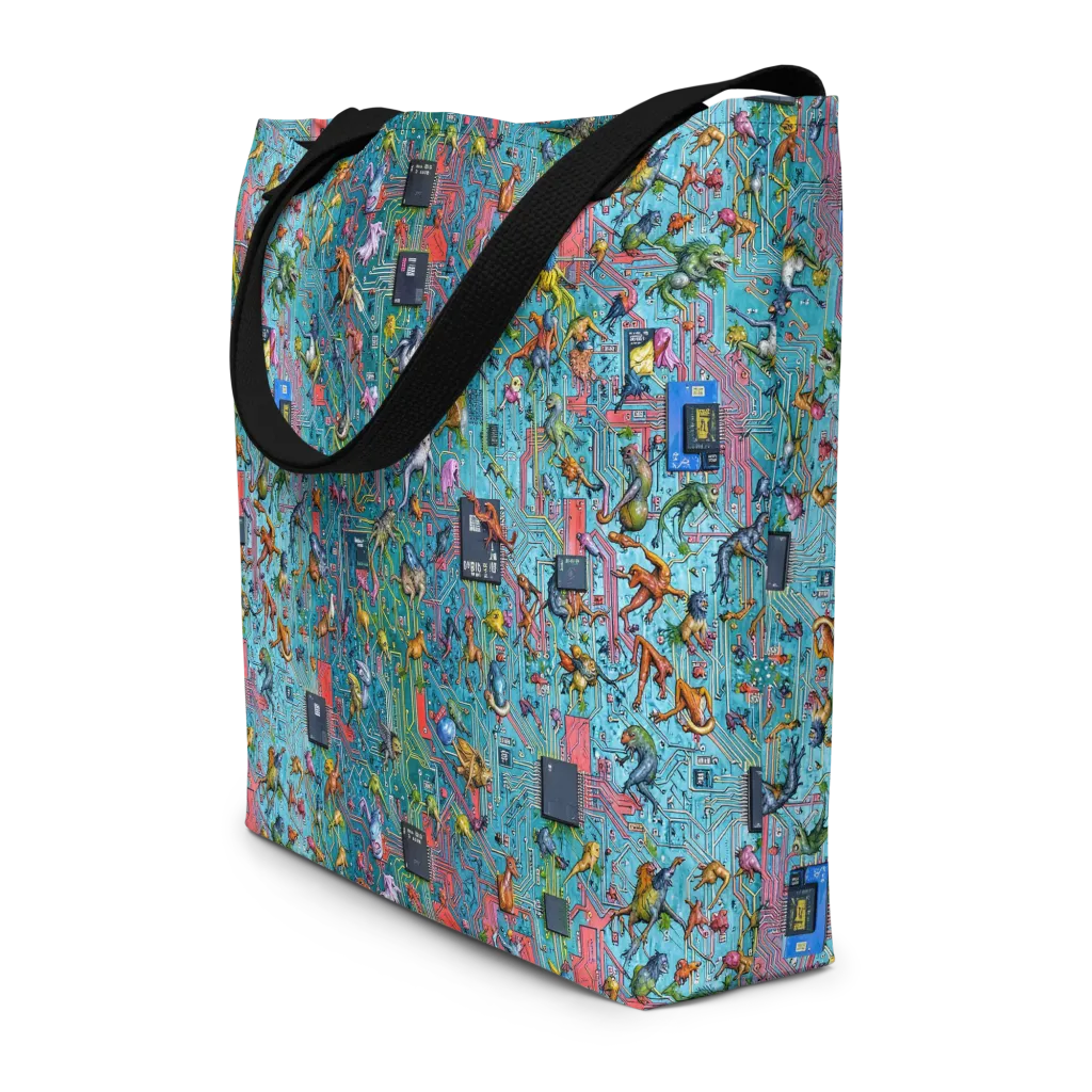 Circuit Menagerie on Large Tote Bag W/ Pocket — Front