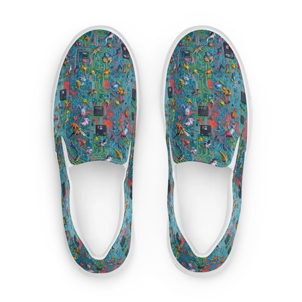 Circuit Menagerie on Women's Slip-On Canvas Shoes — Front