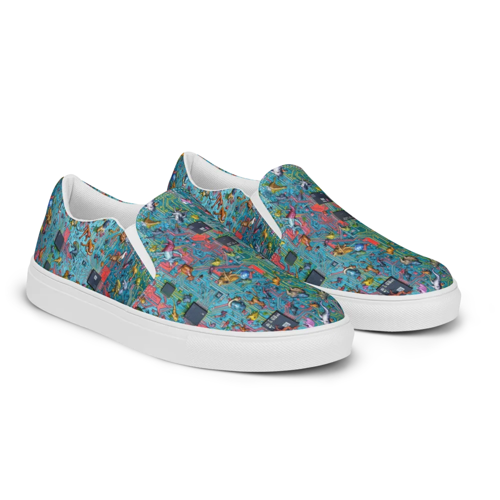 Circuit Menagerie on Women's Slip-On Canvas Shoes — Right Front