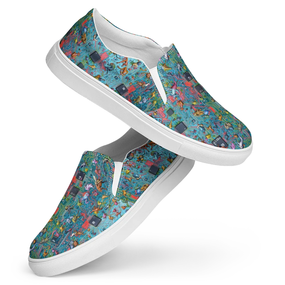 Circuit Menagerie on Women's Slip-On Canvas Shoes — Front