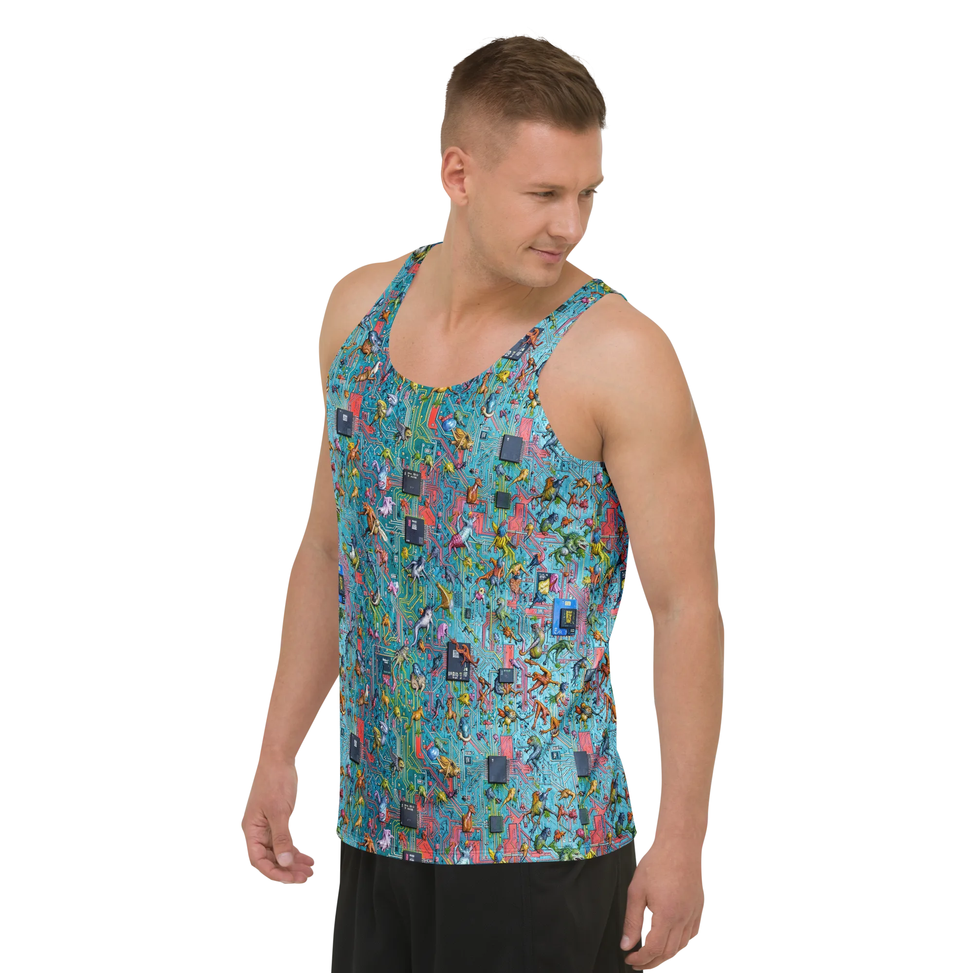 Circuit Menagerie on Men's Tank Top — Left Front