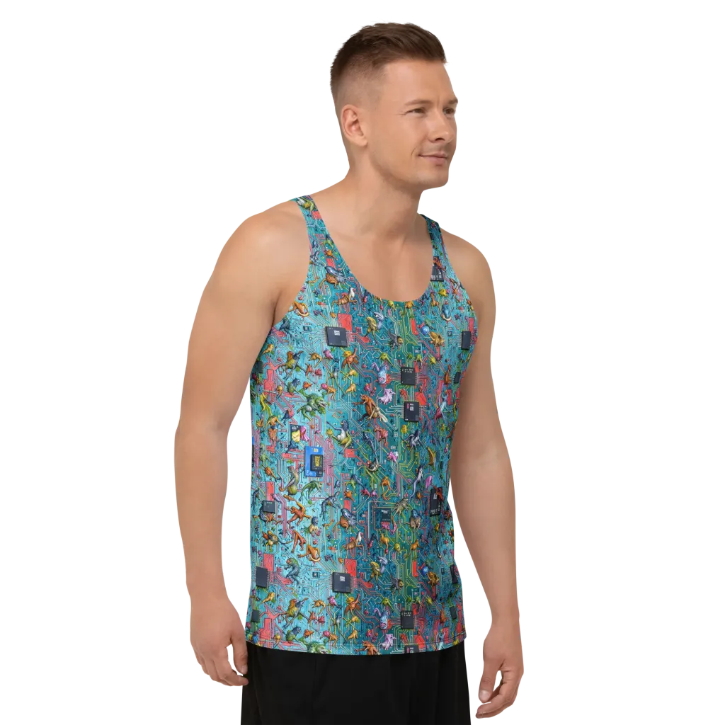 Circuit Menagerie on Men's Tank Top — Right Front