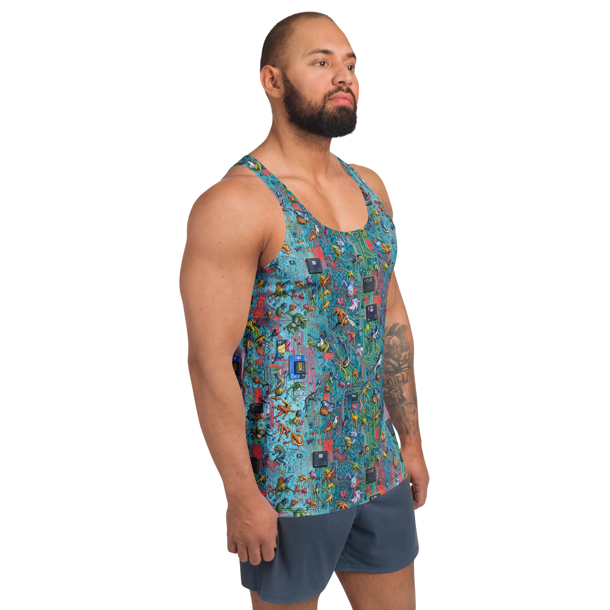 Circuit Menagerie on Men's Tank Top — Right Front