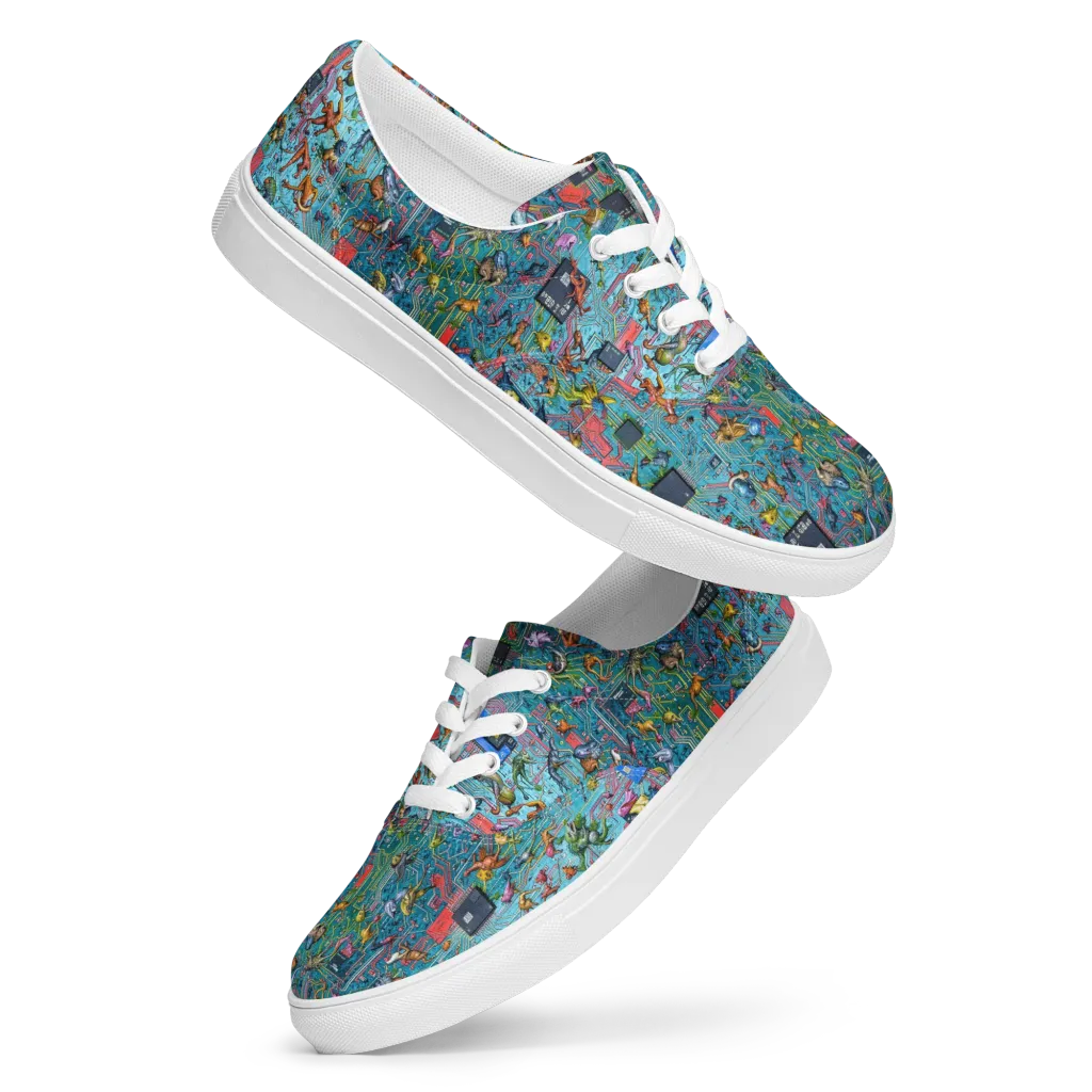 Circuit Menagerie on Men's Lace-Up Canvas Shoes — Front