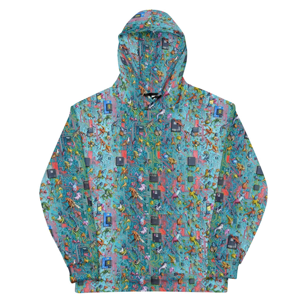 Circuit Menagerie on Cotton Hoodie — Front