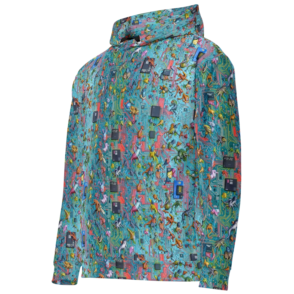 Circuit Menagerie on Cotton Hoodie — Left Front