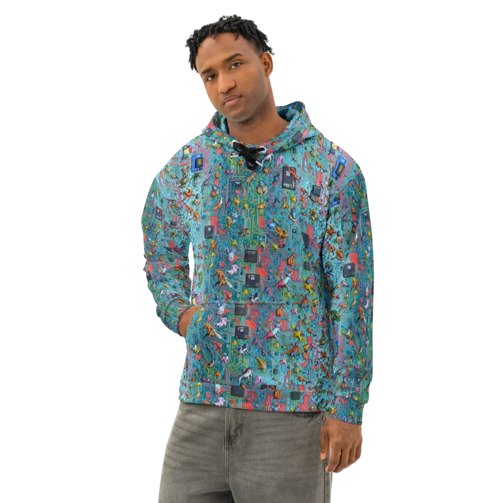 Circuit Menagerie on Cotton Hoodie — Left Front
