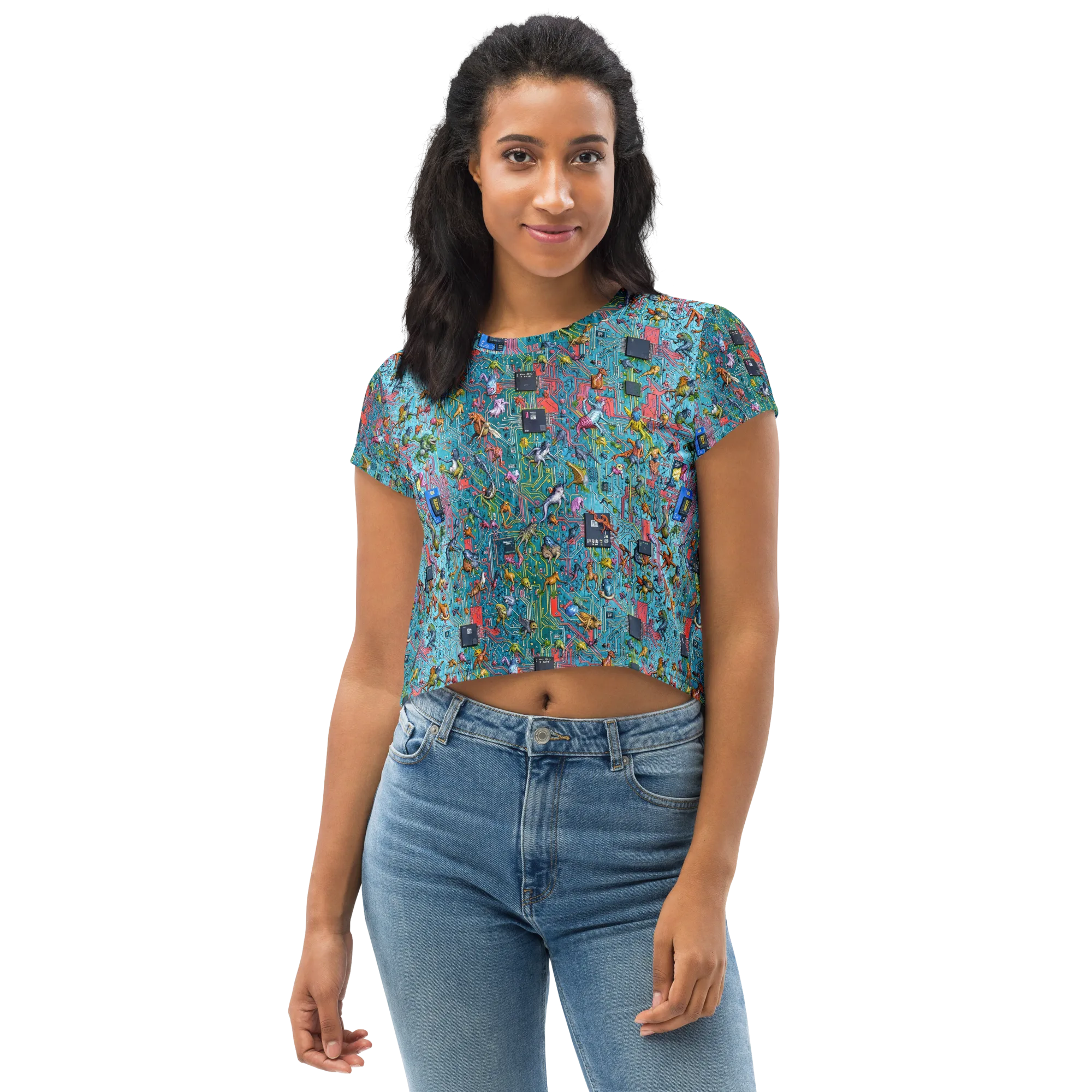 Circuit Menagerie on Crop Tee — Front