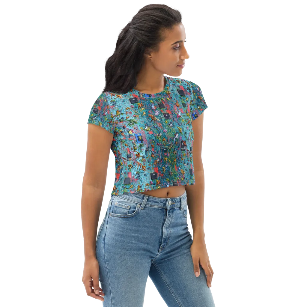 Circuit Menagerie on Crop Tee — Right Front