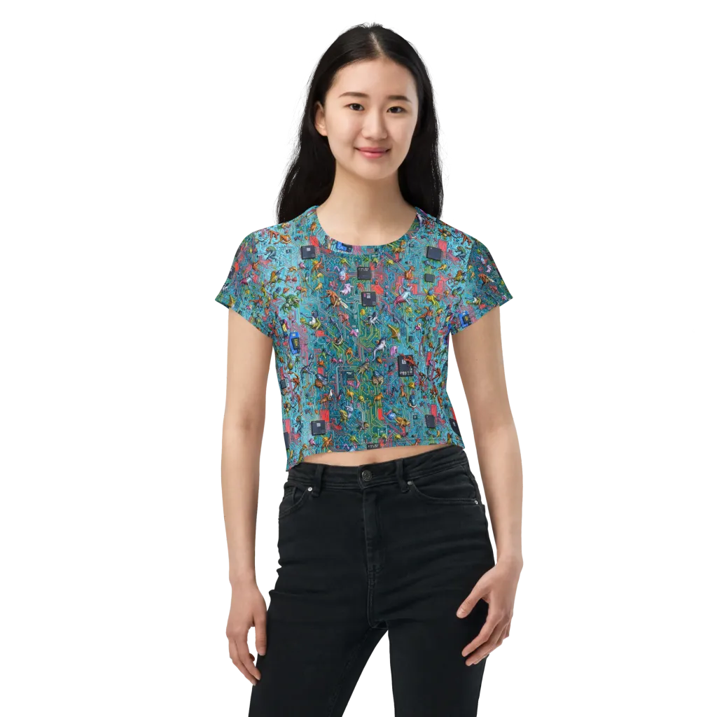 Circuit Menagerie on Crop Tee — Front