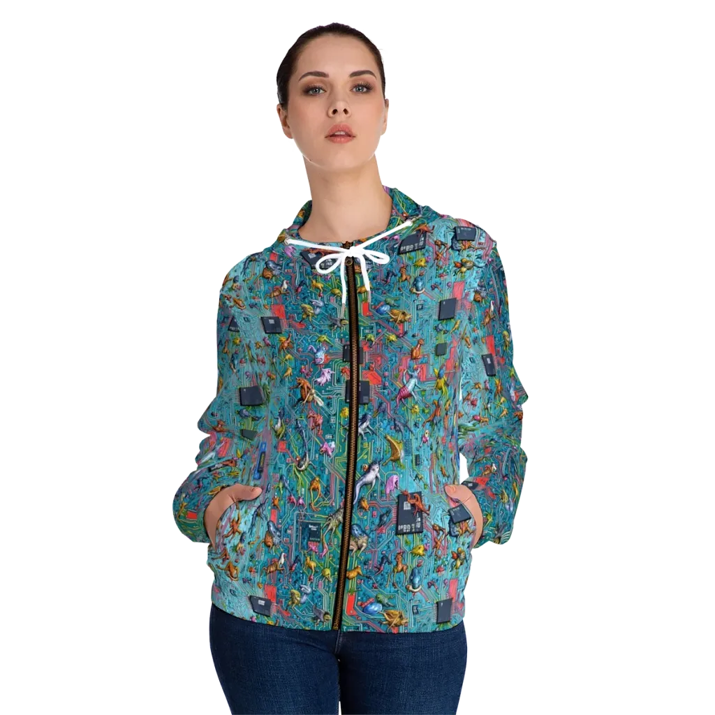 Circuit Menagerie on Women's Full-Zip Hoodie — Front On Person