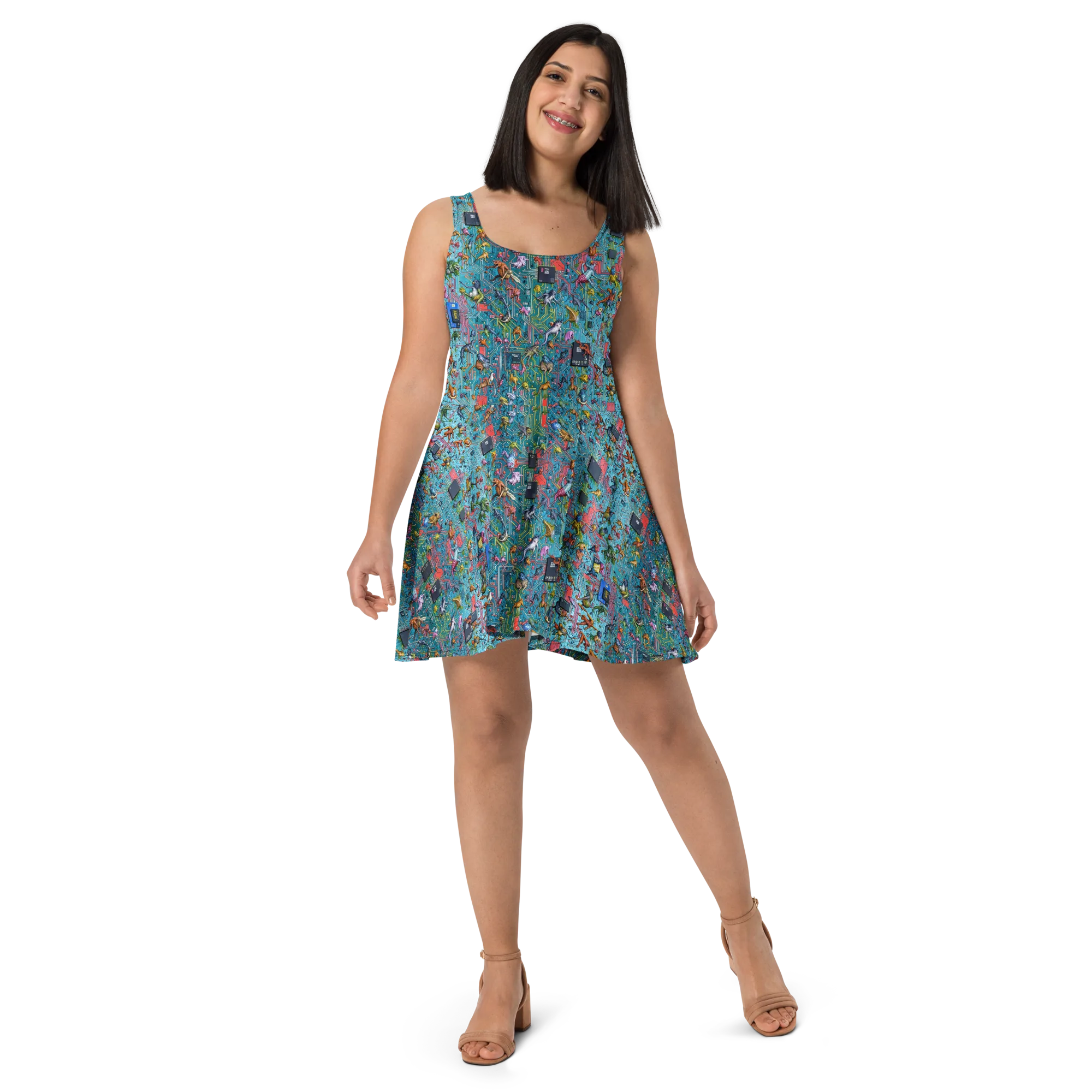 Circuit Menagerie on Skater Dress — Front