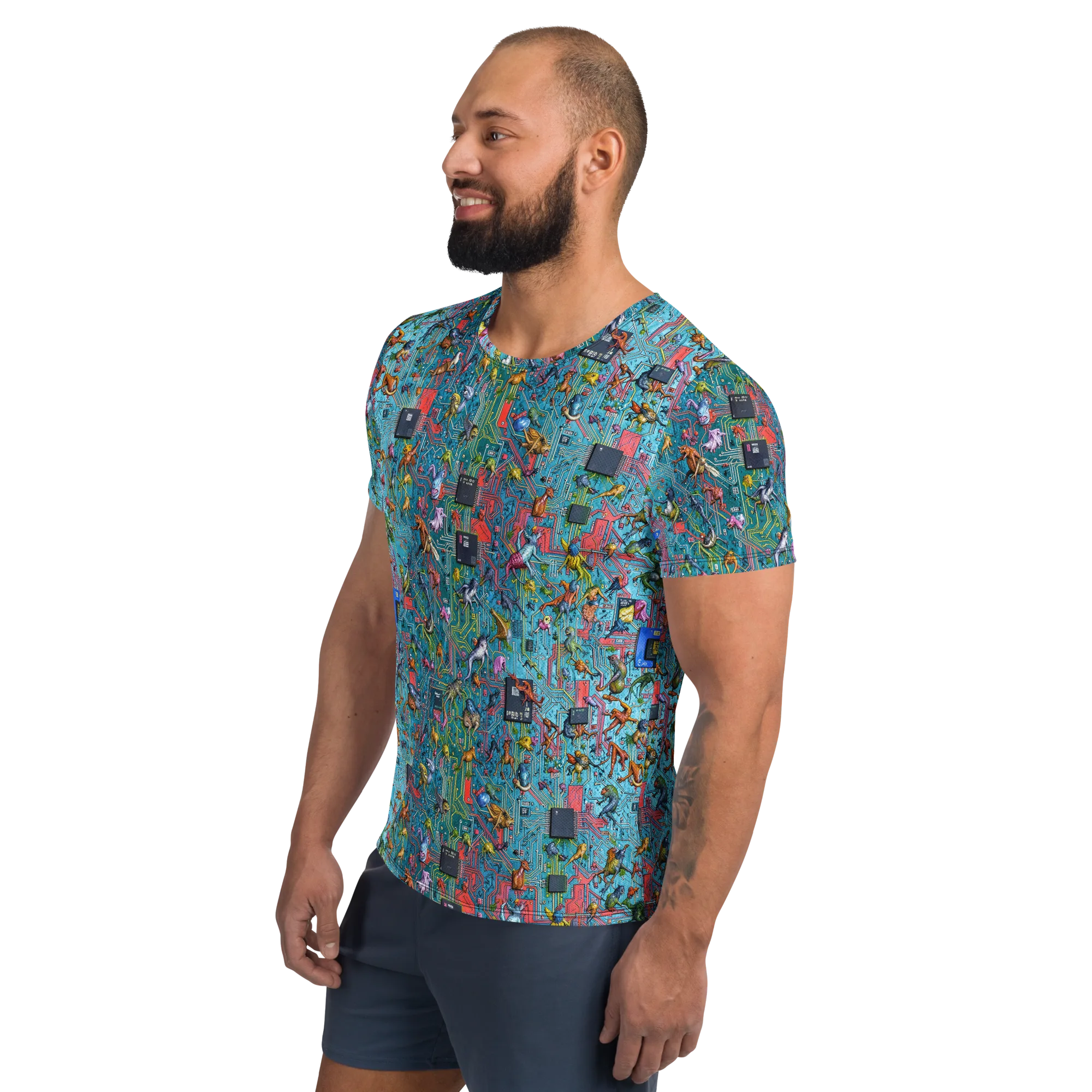 Circuit Menagerie on Men's Athletic T-Shirt — Left