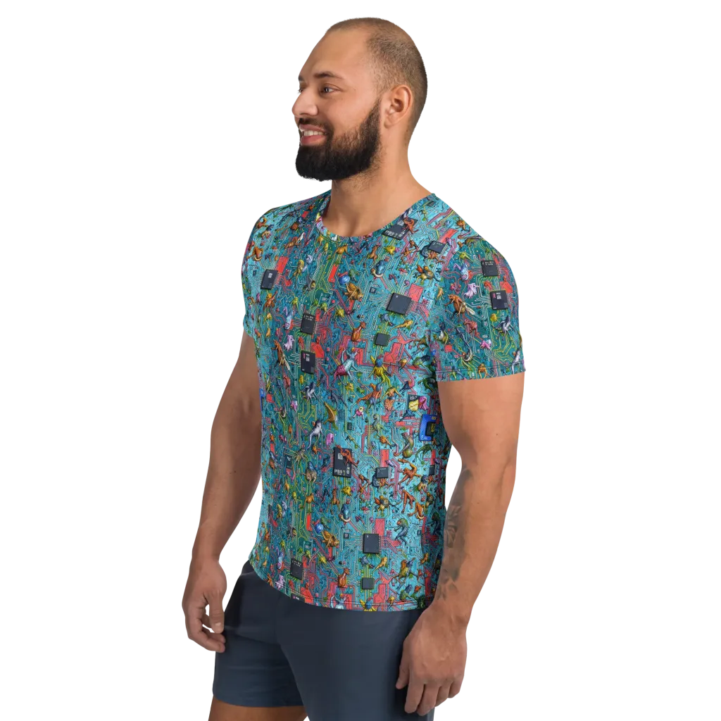Circuit Menagerie on Men's Athletic T-Shirt — Left