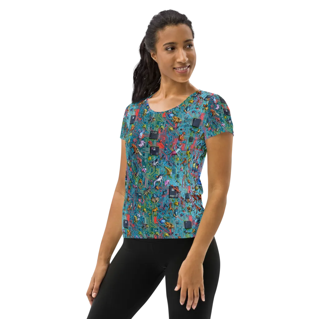 Circuit Menagerie on Women's Athletic T-Shirt — Left