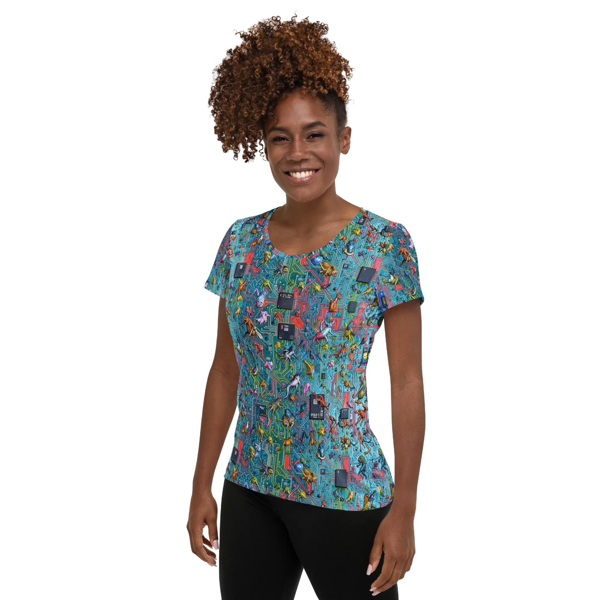 Circuit Menagerie on Women's Athletic T-Shirt — Left