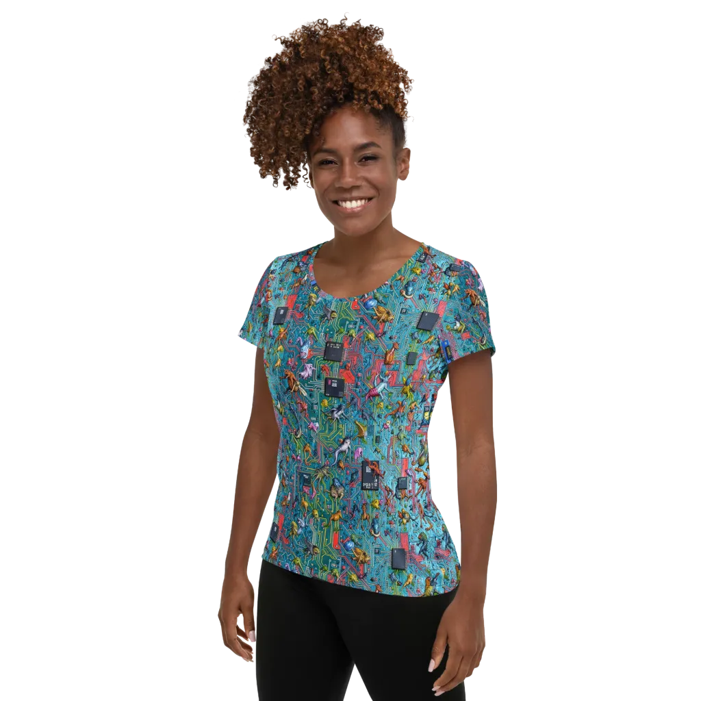 Circuit Menagerie on Women's Athletic T-Shirt — Left
