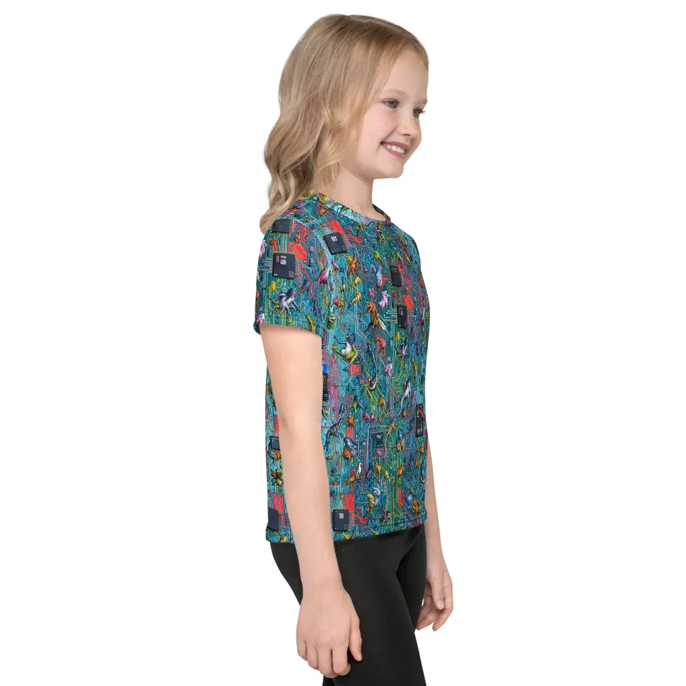 Circuit Menagerie on Kids Crew Neck T-Shirt — Right