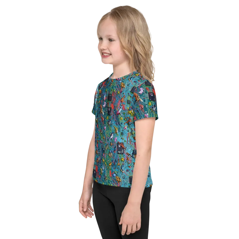 Circuit Menagerie on Kids Crew Neck T-Shirt — Left