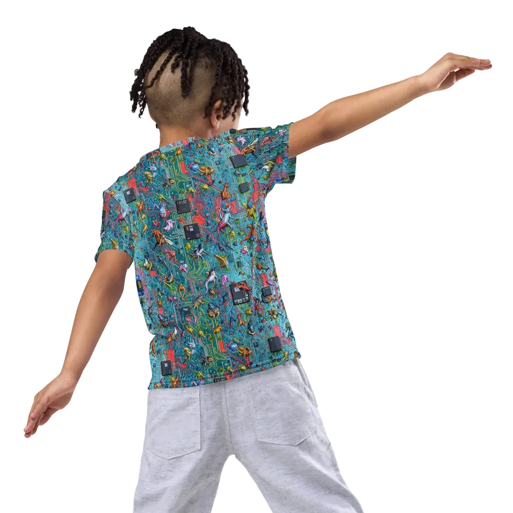 Circuit Menagerie on Kids Crew Neck T-Shirt — Back