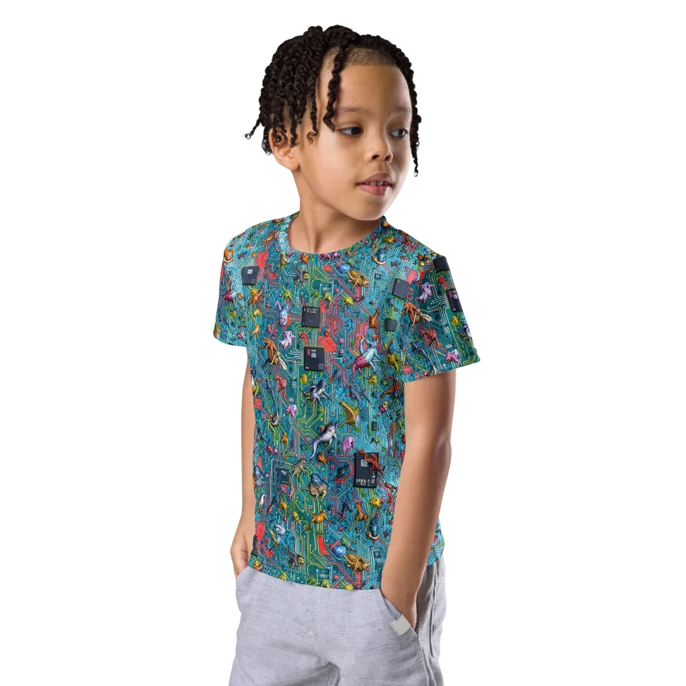 Circuit Menagerie on Kids Crew Neck T-Shirt — Left Front