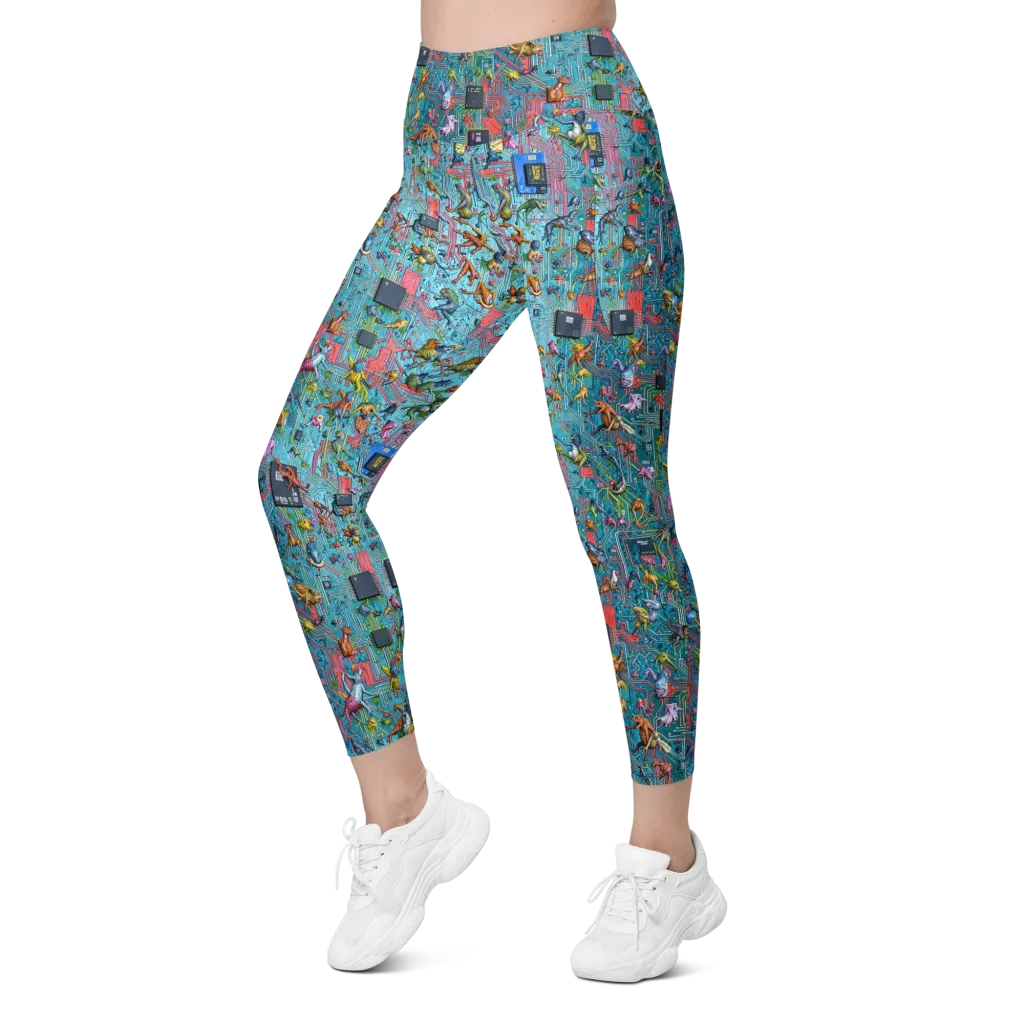 Circuit Menagerie on Leggings with Pockets — Left Front