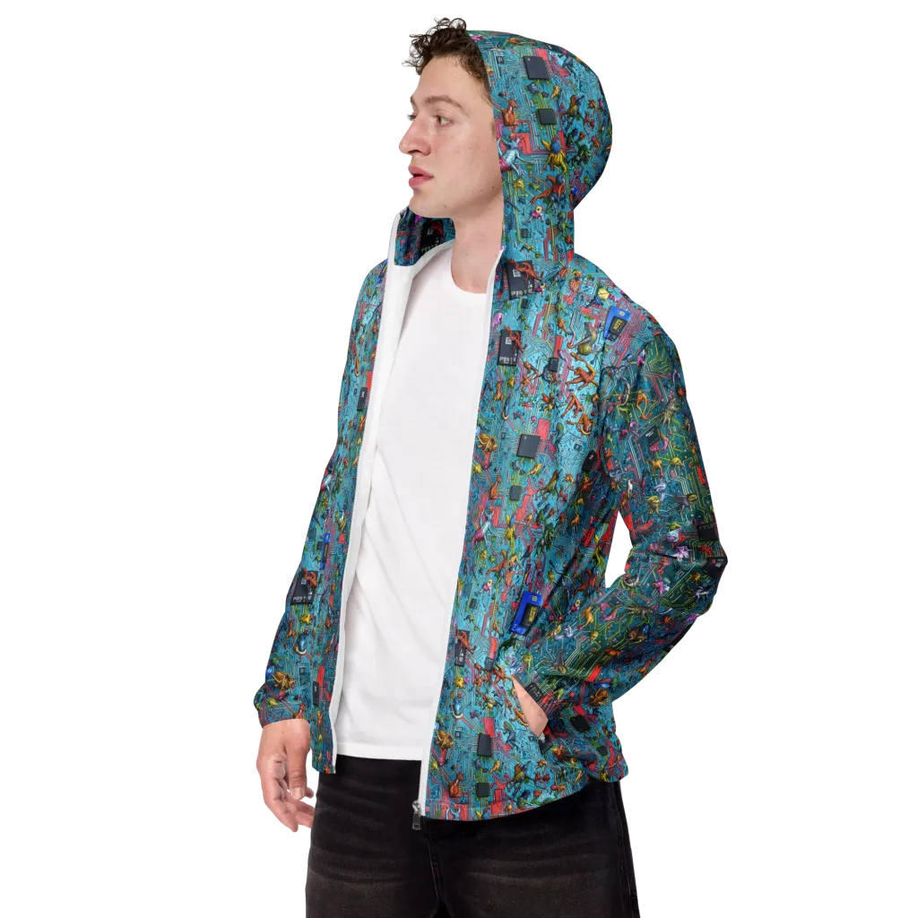 Circuit Menagerie on Men's Windbreaker — Left Front