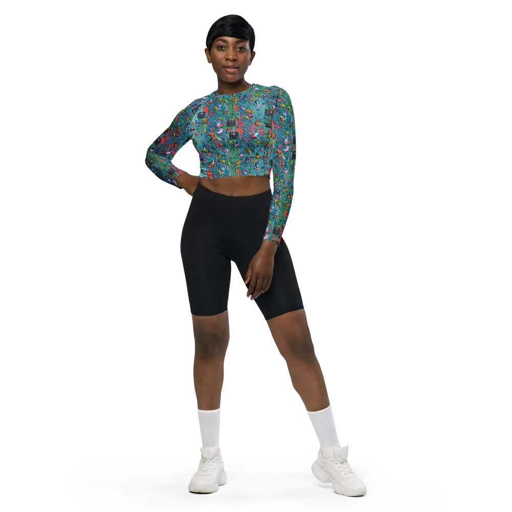 Circuit Menagerie on Long Sleeve Crop Top — Front