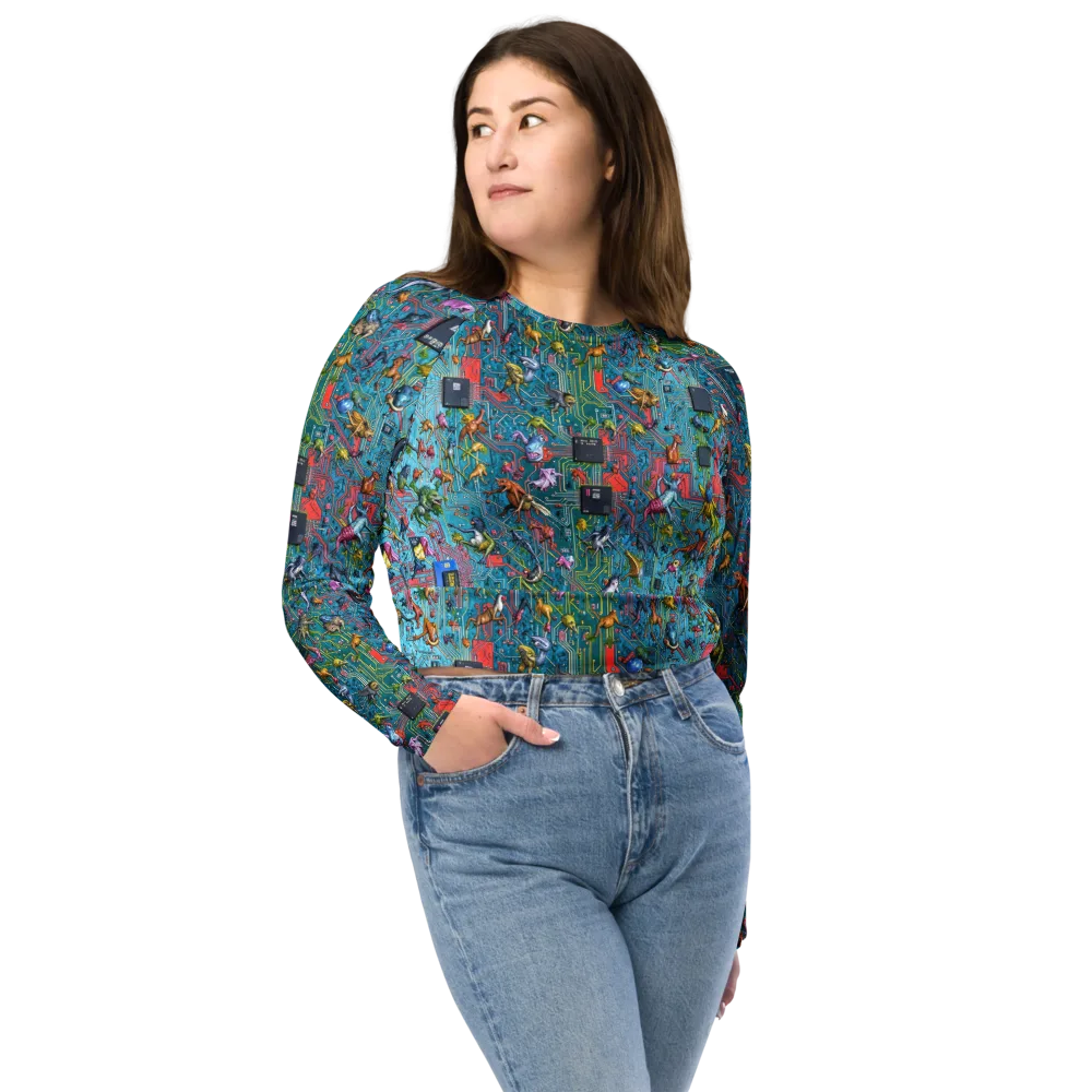 Circuit Menagerie on Long Sleeve Crop Top — Front
