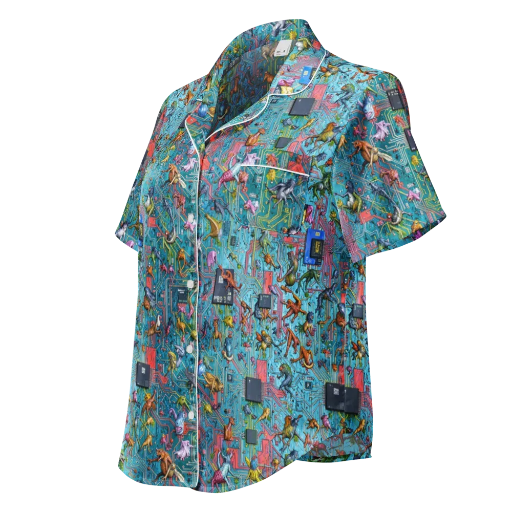 Circuit Menagerie on Women's Short Sleeve Pajama Top — Left Front