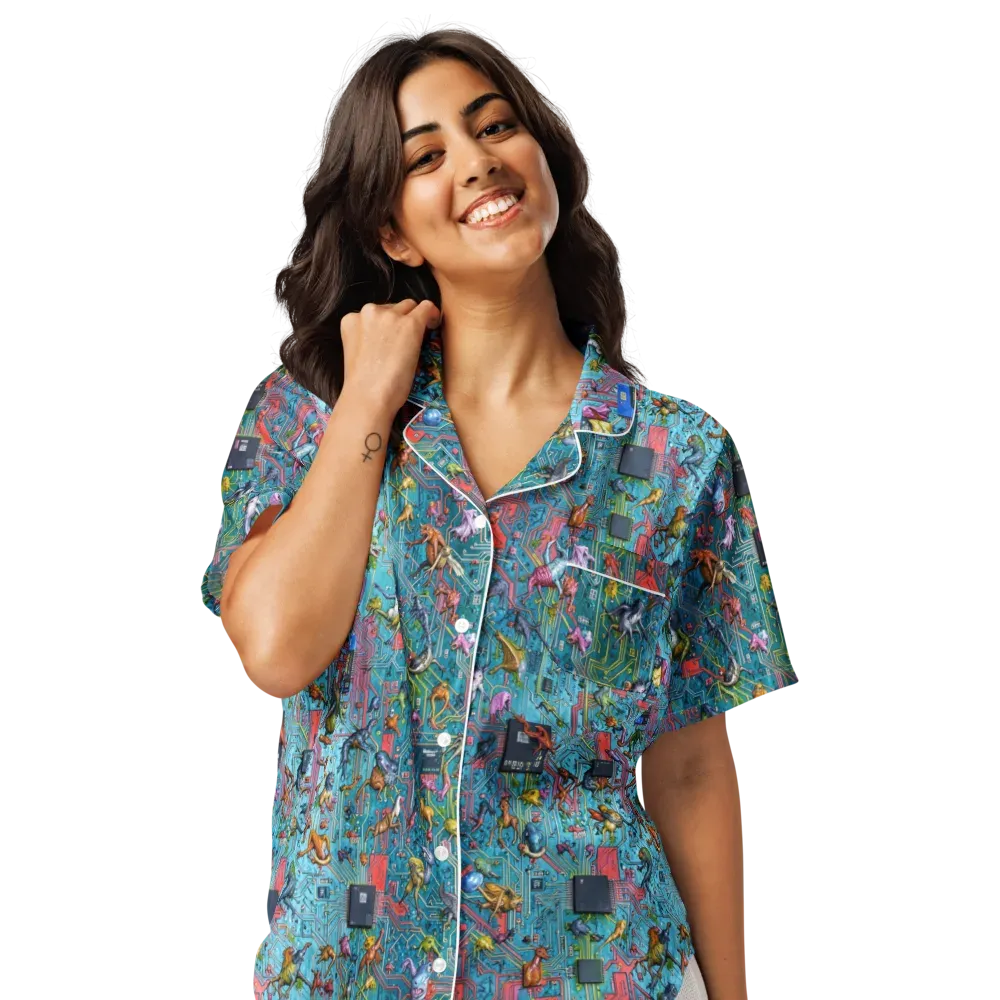 Circuit Menagerie on Women's Short Sleeve Pajama Top — Front