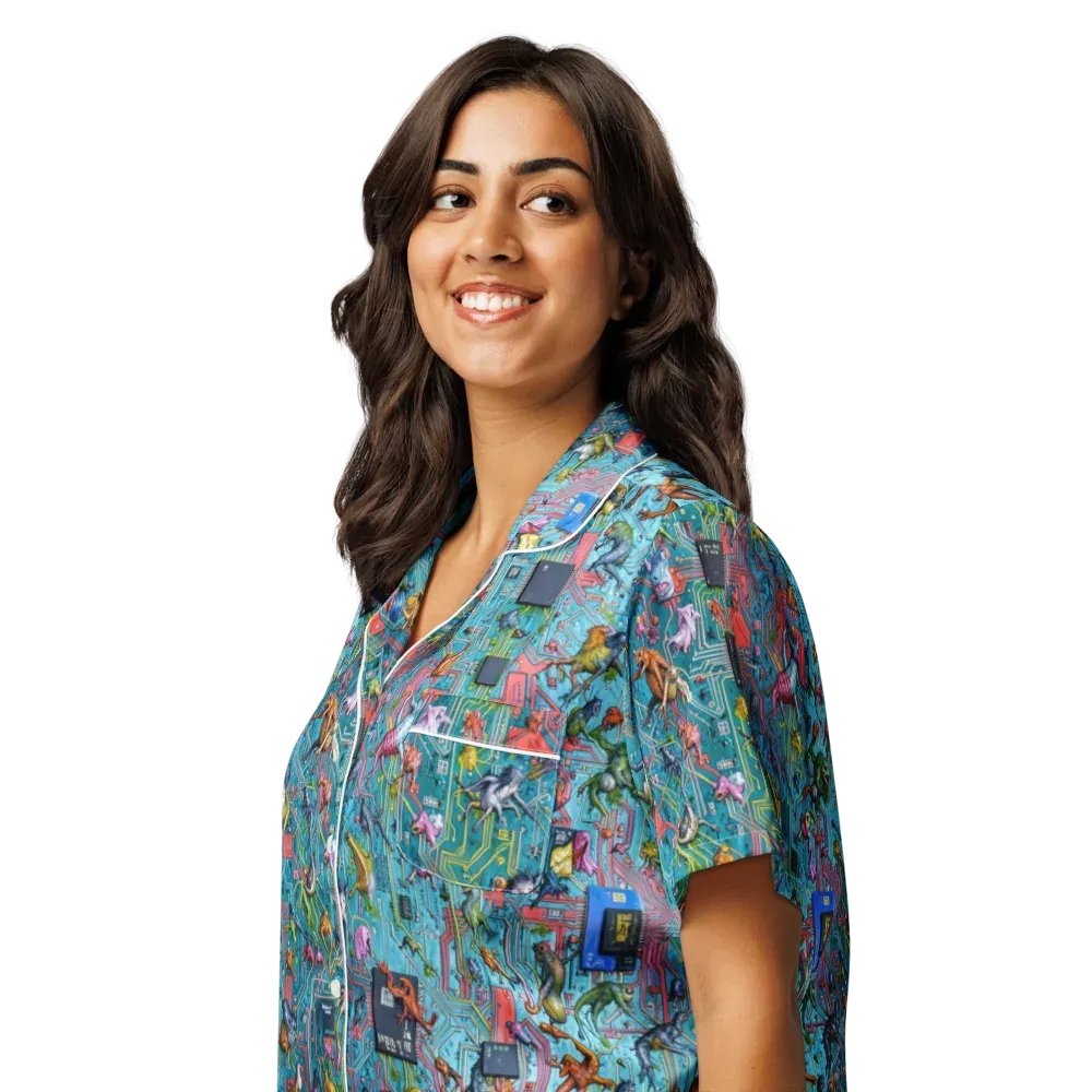 Circuit Menagerie on Women's Short Sleeve Pajama Top — Left Front