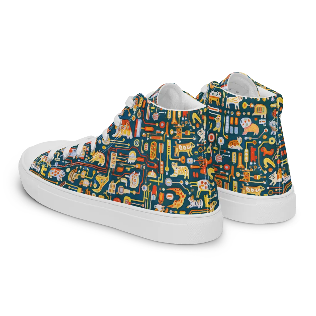 Circuit Critters on Men's High Top Canvas Shoes — Left Back