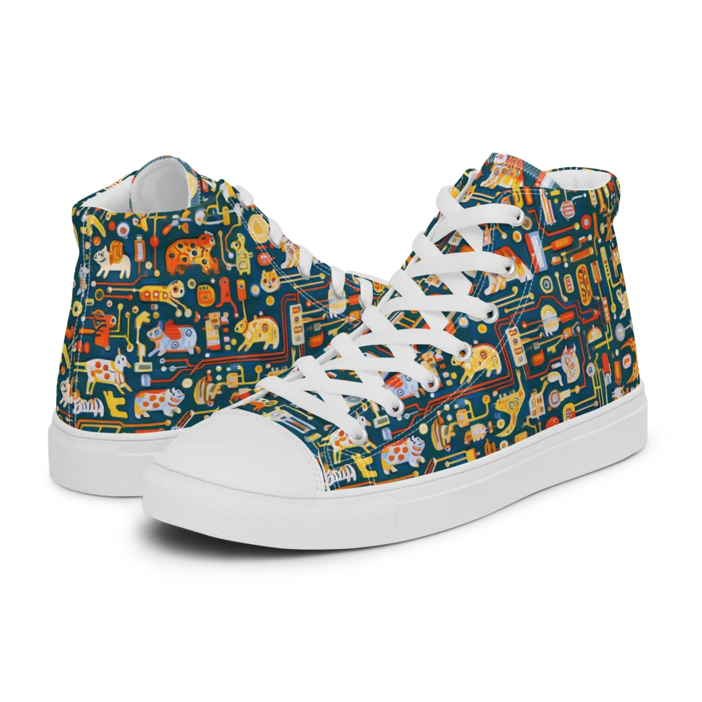 Circuit Critters on Men's High Top Canvas Shoes — Left