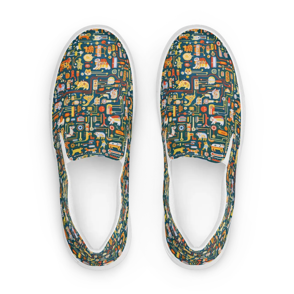 Circuit Critters on Men's Slip-On Canvas Shoes — Front