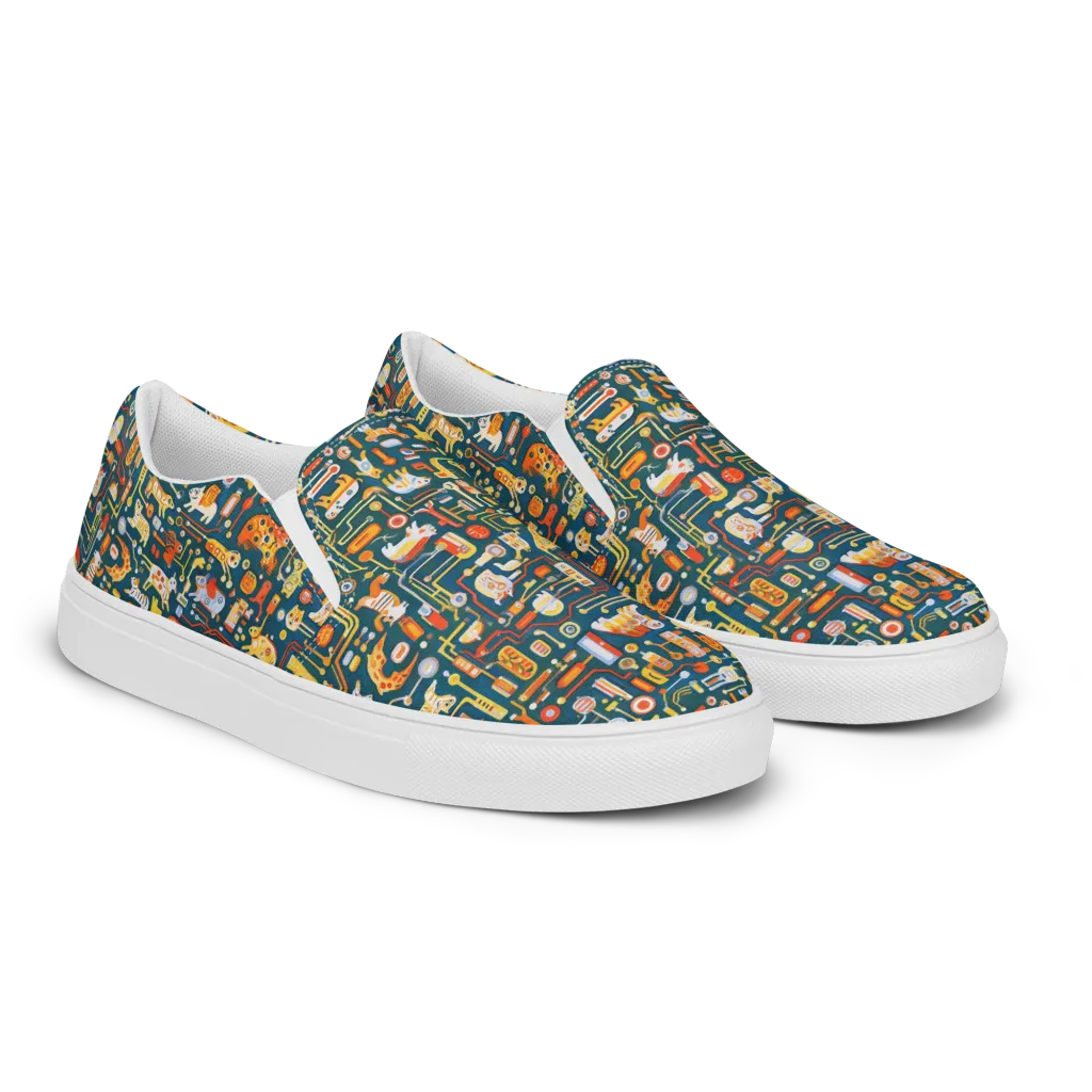 Circuit Critters on Men's Slip-On Canvas Shoes — Right Front