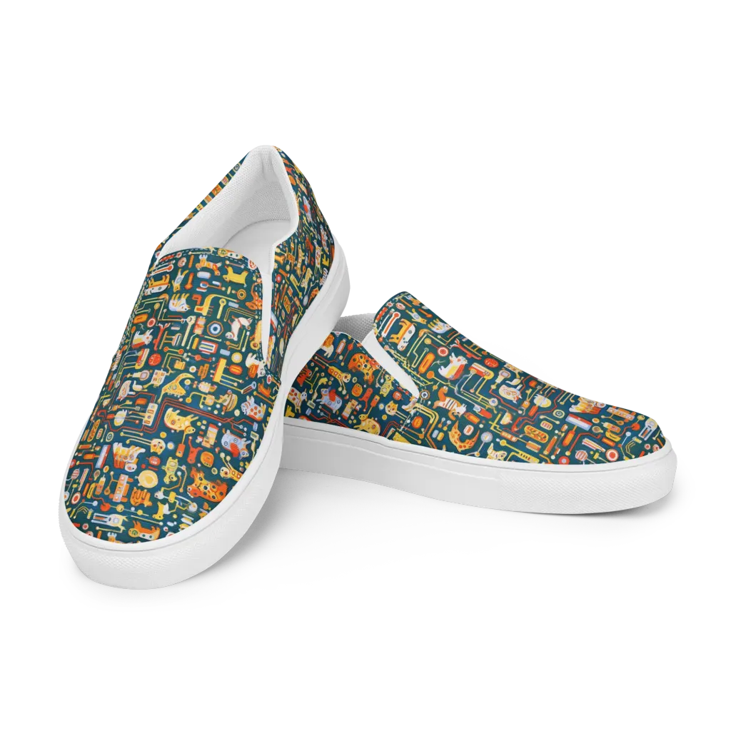 Circuit Critters on Men's Slip-On Canvas Shoes — Left Front