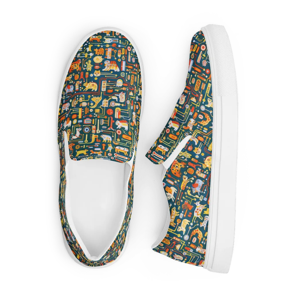 Circuit Critters on Men's Slip-On Canvas Shoes — Front