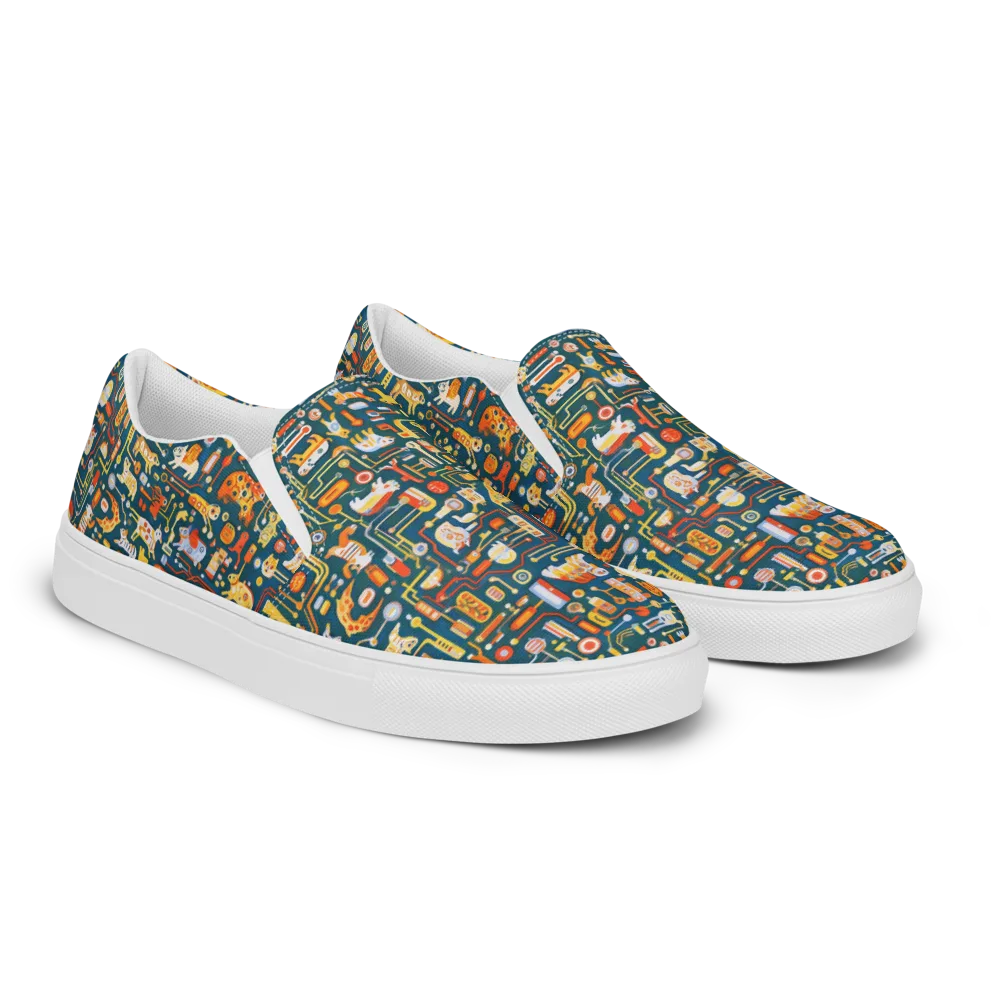 Circuit Critters on Women's Slip-On Canvas Shoes — Right Front