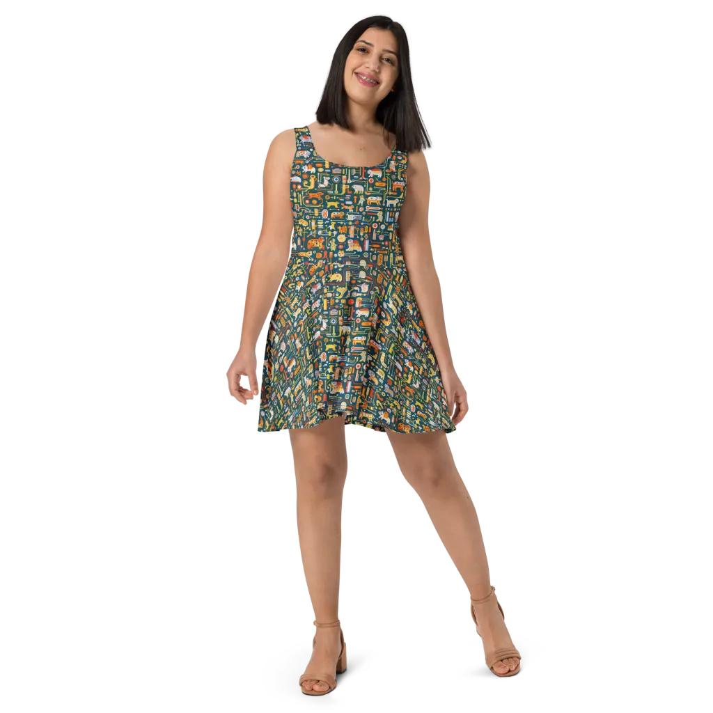 Circuit Critters on Skater Dress — Front